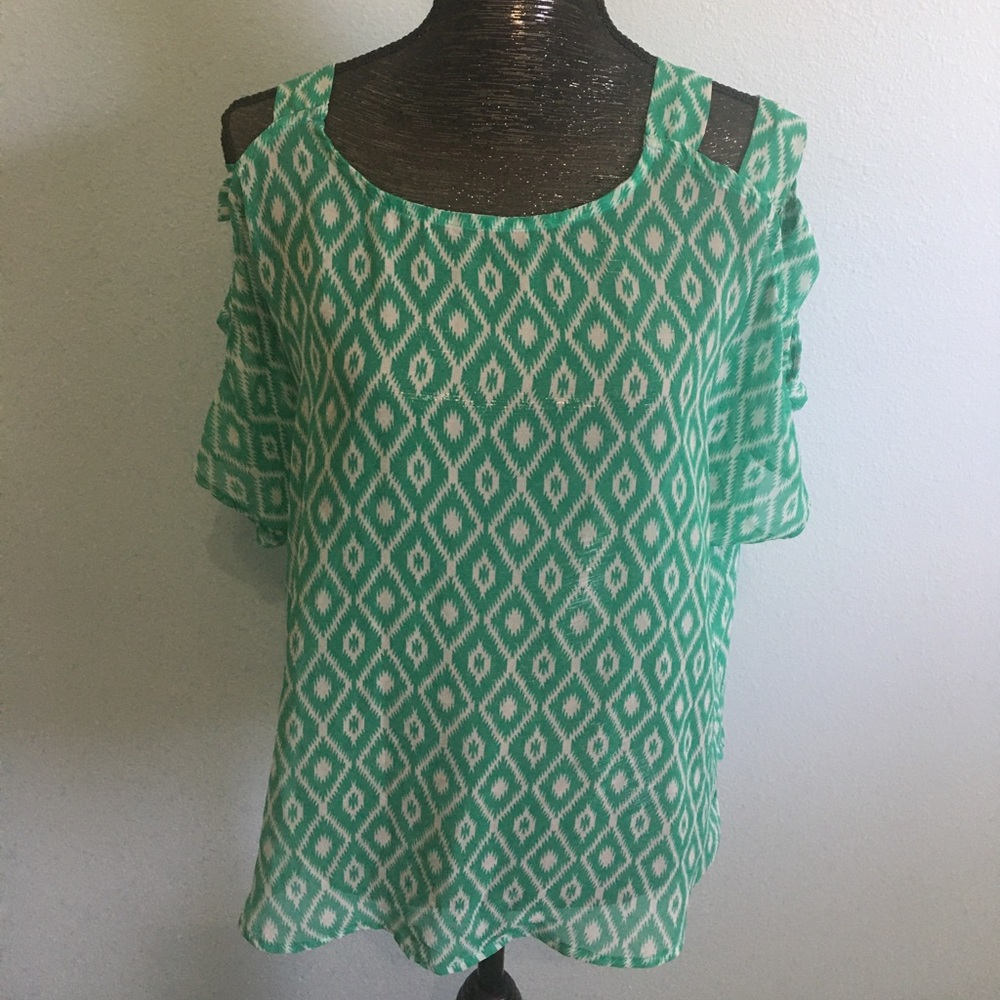3/ $25 SALE   Dorothy sheer turquoise print blouse